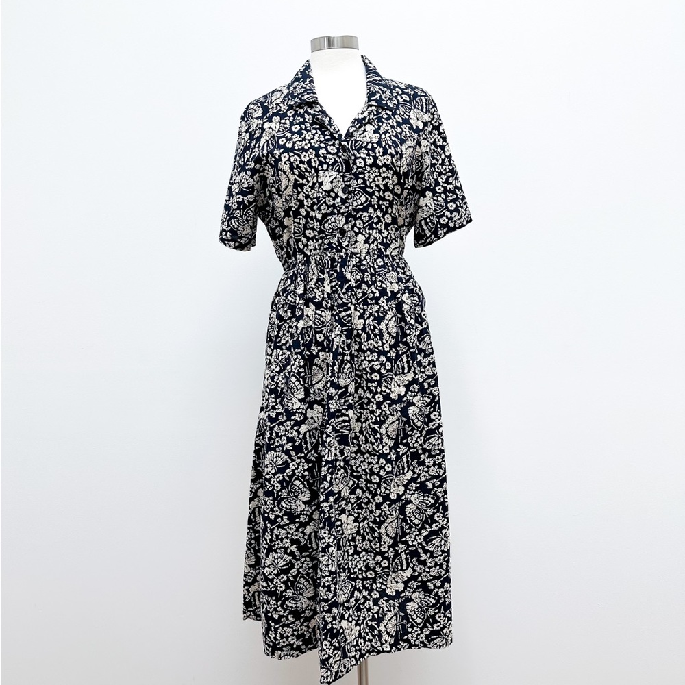 Vintage Floral Print Midi Shirtdress